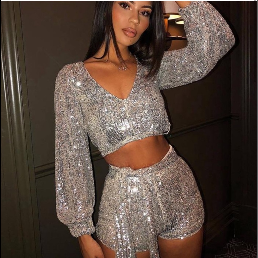 Sequin Two Piece Shorts Set